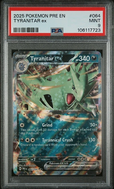 2025 Pokemon Pre En-prismatic Evolutions 064 Tyranitar Ex PSA