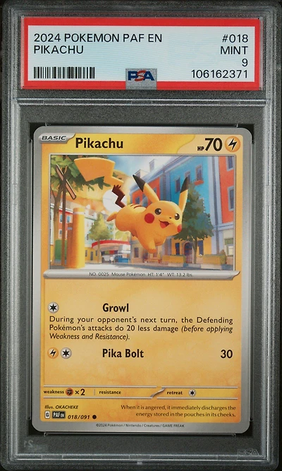 2024 Pokemon Paf En-paldean Fates 018 Pikachu PSA 9