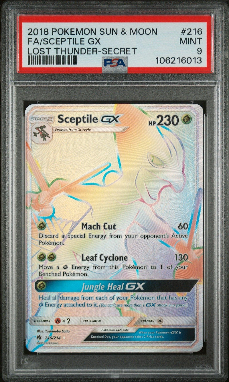 2018 Pokemon Sun & Moon Lost Thunder 216 Full Art/sceptile Gx Secret PSA 9