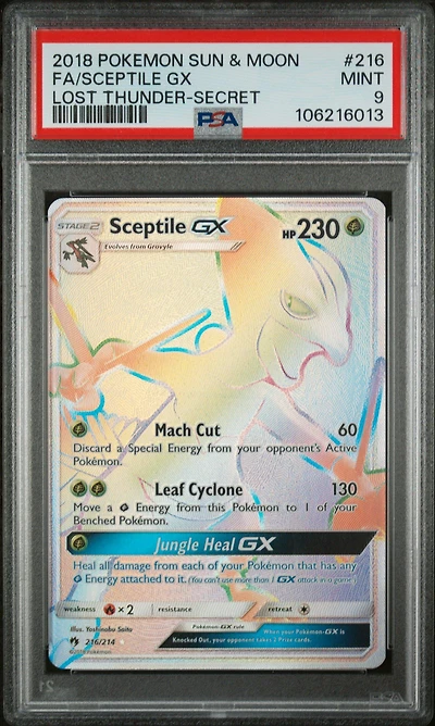 2018 Pokemon Sun & Moon Lost Thunder 216 Full Art/sceptile Gx Secret PSA 9