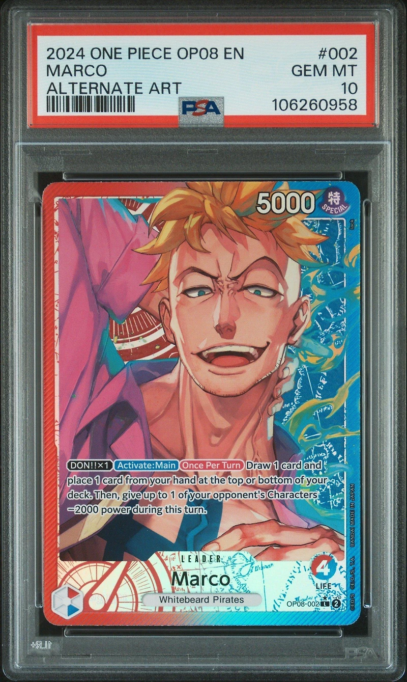 2024 One Piece Op08-two Legends 002 Marco Alternate Art PSA 10