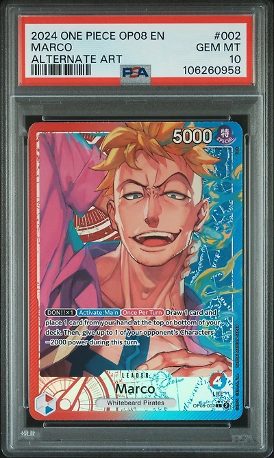 2024 One Piece Op08-two Legends 002 Marco Alternate Art PSA 10