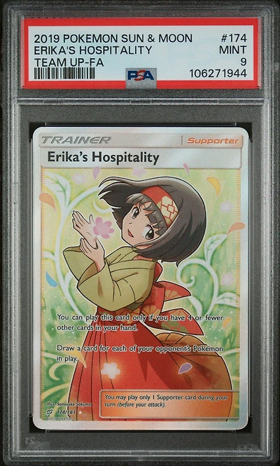2019 Pokemon Sun & Moon Team Up 174 Full Art/erika's Hospitality PSA
