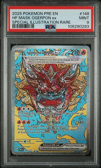 2025 Pokemon Pre En-prismatic Evolutions 148 Hearthflame Mask Ogerpon Ex Special Illustration Rare PSA 9