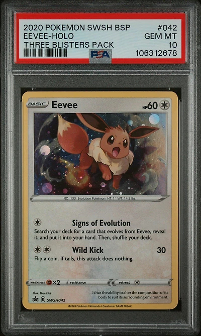 2020 Pokemon Swsh Black Star Promo 042 Eevee-holo Three Blisters Pack PSA 10