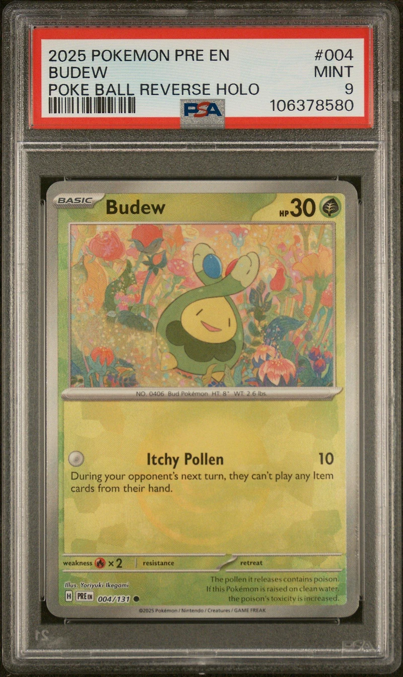 2025 Pokemon Pre En-prismatic Evolutions 004 Budew Poke Ball Reverse Holo PSA 9