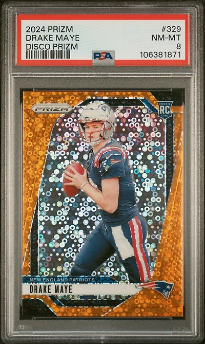 2024 Panini Prizm 329 Drake Maye Disco Prizm PSA 8