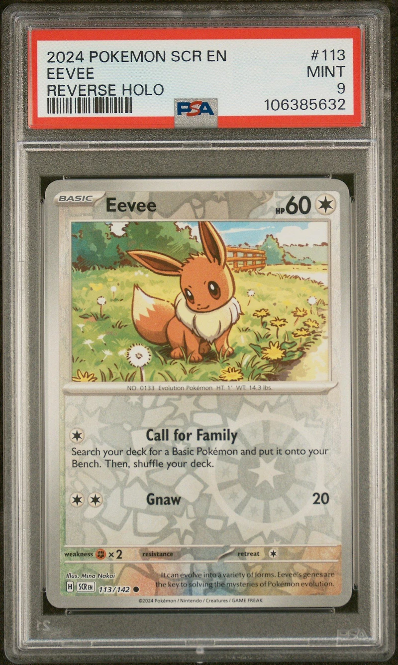 2024 Pokemon Scr En-stellar Crown 113 Eevee Reverse Holo PSA 9