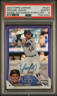2023 Topps Chrome Rookie Autograph Raet Ezequiel Tovar Purple Refractor PSA