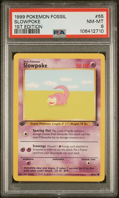 1999 Pokemon Fossil 55 Slowpoke 1st Edition PSA