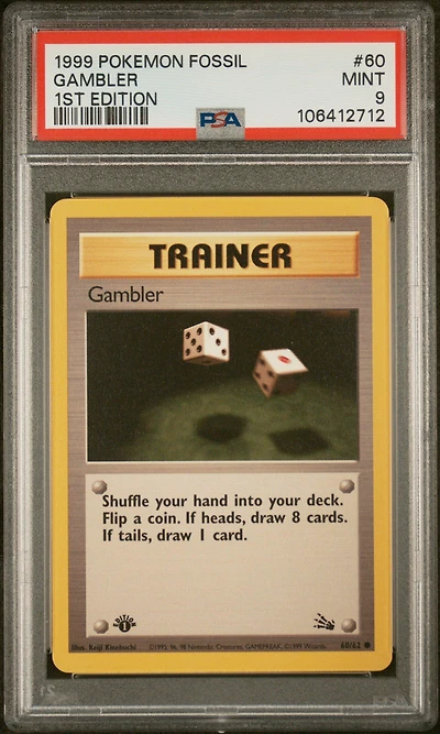 1999 Pokemon Fossil 60 Gambler 1st Edition PSA