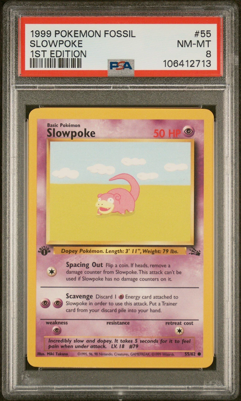 1999 Pokemon Fossil 55 Slowpoke 1st Edition PSA