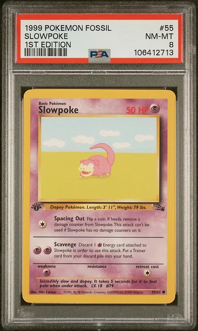 1999 Pokemon Fossil 55 Slowpoke 1st Edition PSA