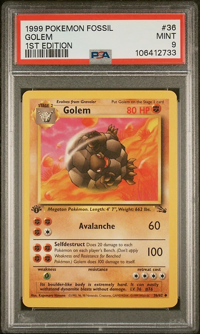 1999 Pokemon Fossil 36 Golem 1st Edition PSA