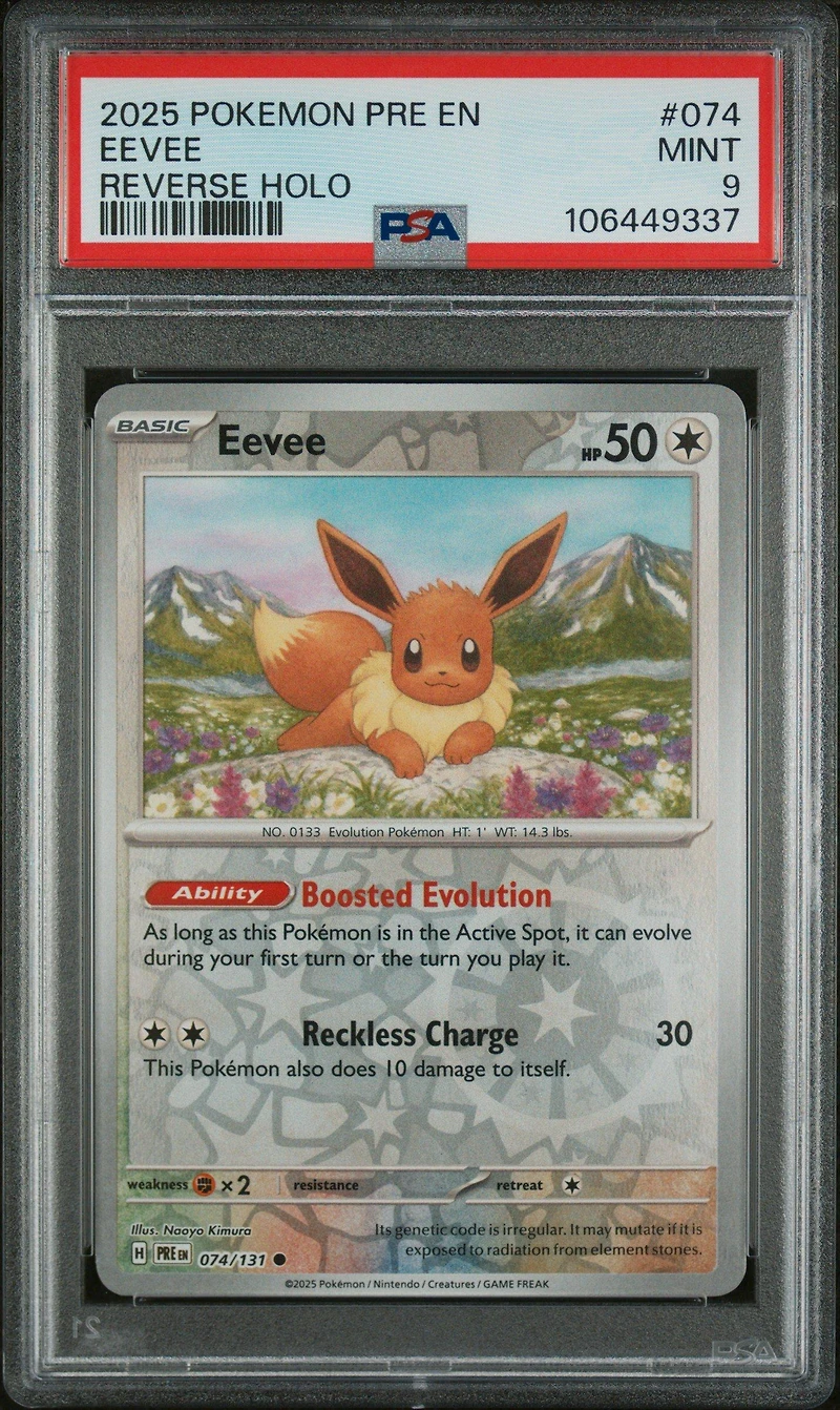 2025 Pokemon Pre En-prismatic Evolutions 074 Eevee Reverse Holo PSA 9