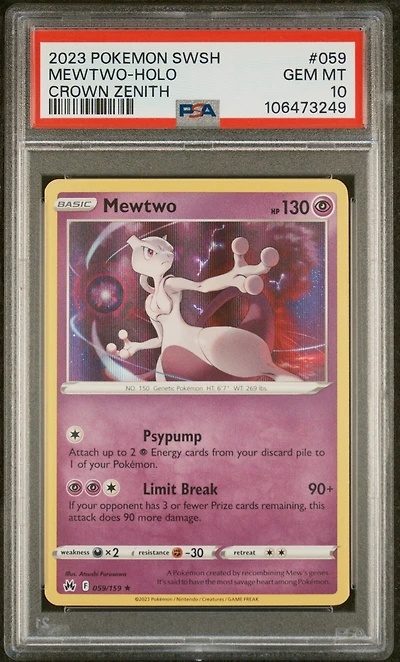 2023 Pokemon Sword And Shield Crown Zenith 059 Mewtwo-holo PSA