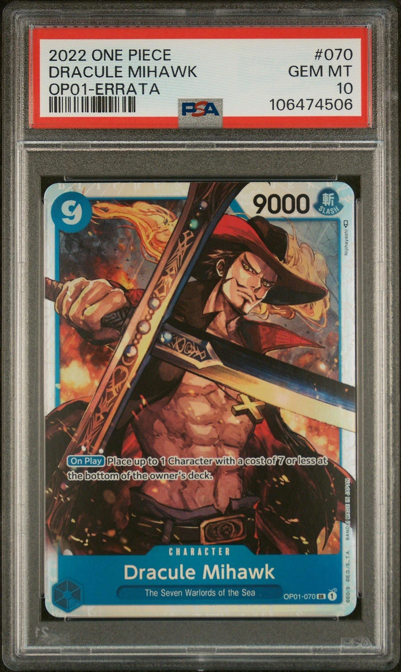 2022 One Piece Op01-romance Dawn 070 Dracule Mihawk Errata PSA 10