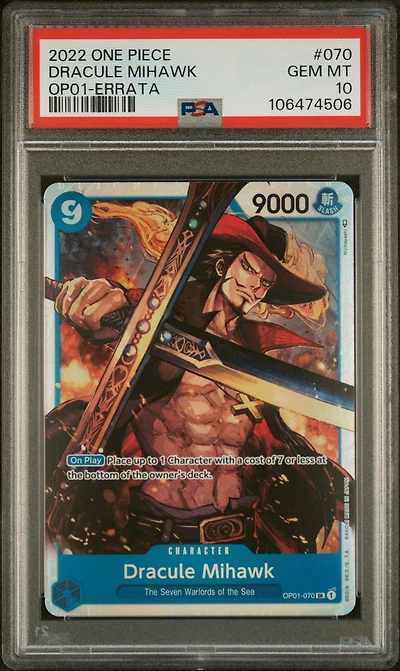 2022 One Piece Op01-romance Dawn 070 Dracule Mihawk Errata PSA 10