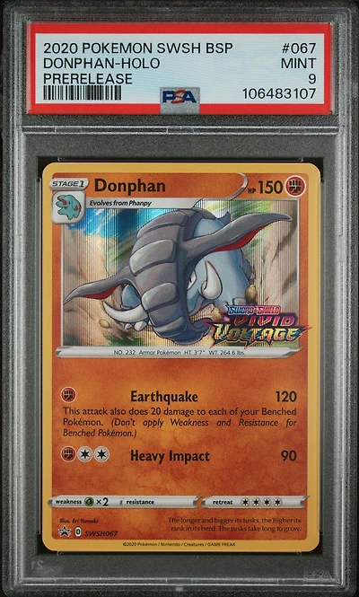 2020 Pokemon Swsh Black Star Promo 067 Donphan-holo Prerelease PSA
