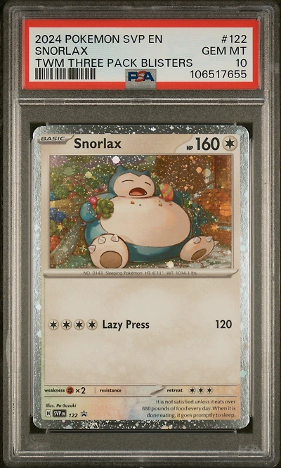 2024 Pokemon Svp En-sv Black Star Promo 122 Snorlax Twilight Masquerade Three Pack Blister PSA 10