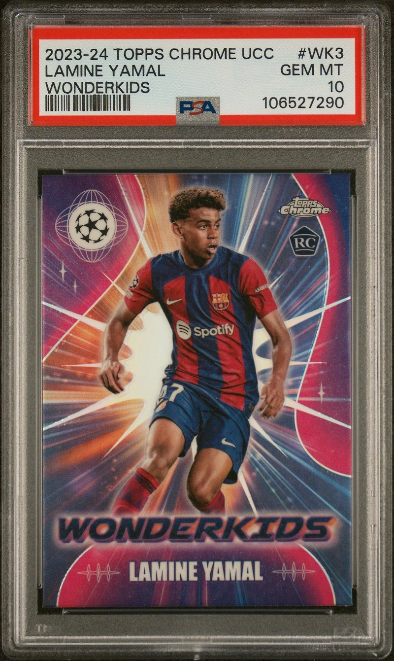 2023-24 Topps Chrome Uefa Club Competitions Wonderkids Wk3 Lamine Yamal PSA