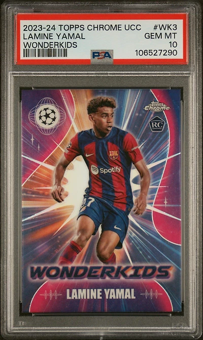 2023-24 Topps Chrome Uefa Club Competitions Wonderkids Wk3 Lamine Yamal PSA