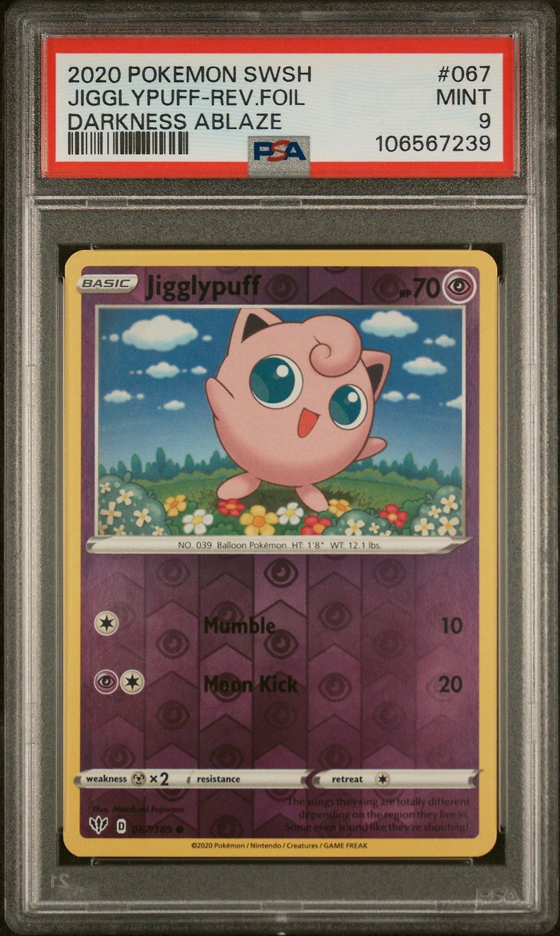 2020 Pokemon Sword & Shield Darkness Ablaze 067 Jigglypuff-reverse Foil PSA 9