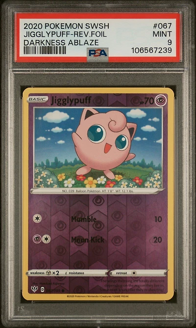 2020 Pokemon Sword & Shield Darkness Ablaze 067 Jigglypuff-reverse Foil PSA 9