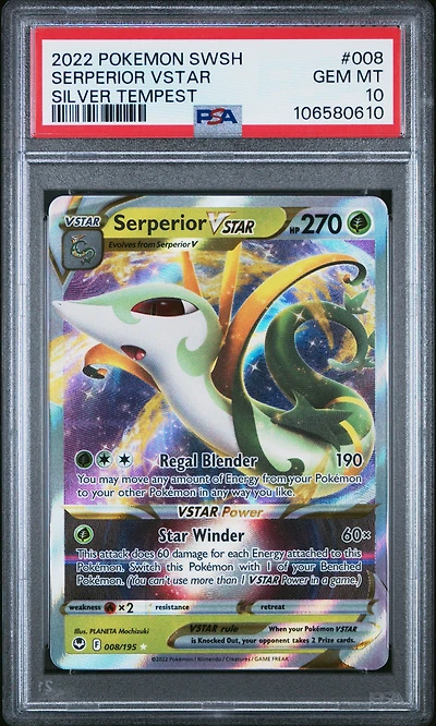 2022 Pokemon Sword & Shield Silver Tempest 008 Serperior Vstar PSA 10