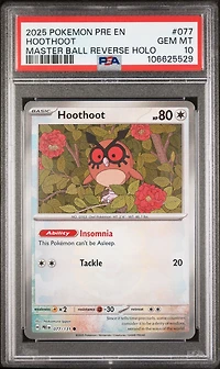 2025 Pokemon Pre En-prismatic Evolutions 077 Hoothoot Master Ball Reverse Holo PSA