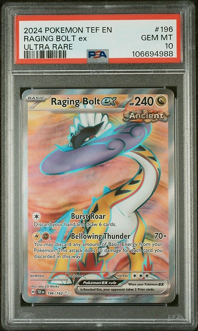 2024 Pokemon Tef En-temporal Forces 196 Raging Bolt Ex Ultra Rare PSA