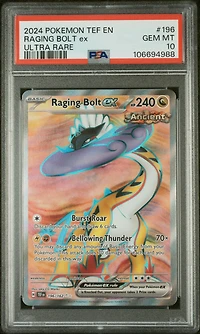 2024 Pokemon Tef En-temporal Forces 196 Raging Bolt Ex Ultra Rare PSA