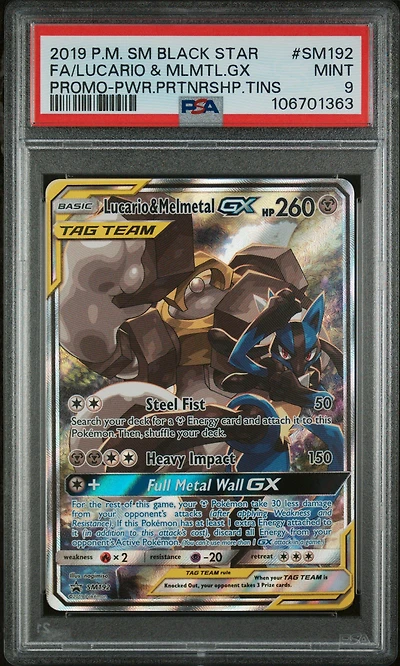2019 Pokemon Sm Black Star Promo Sm192 Full Art/lucario & Melmetal Gx Power Partnership Tins PSA