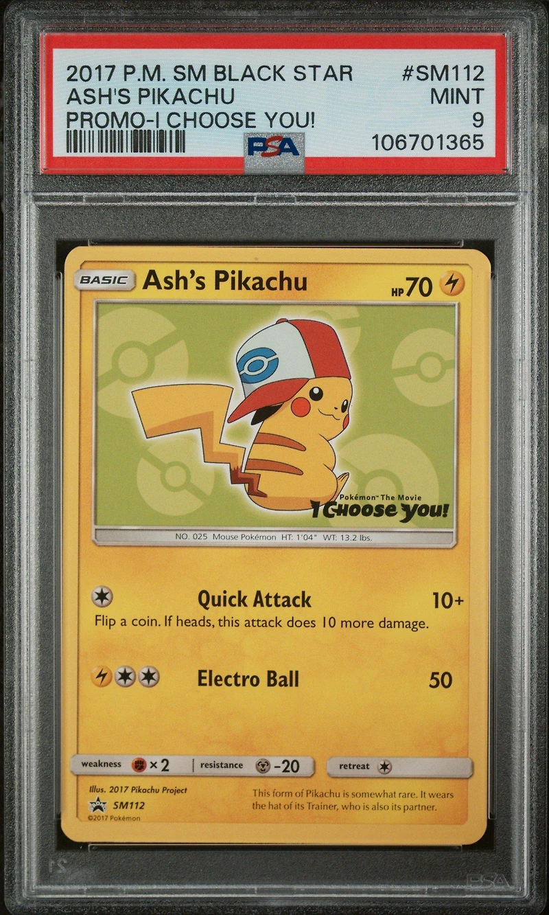 2017 Pokemon Sm Black Star Promo Sm112 Ash's Pikachu I Choose You! PSA