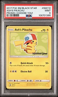 2017 Pokemon Sm Black Star Promo Sm112 Ash's Pikachu I Choose You! PSA 9