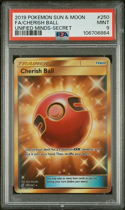 2019 Pokemon Sun & Moon Unified Minds 250 Full Art/cherish Ball Secret PSA