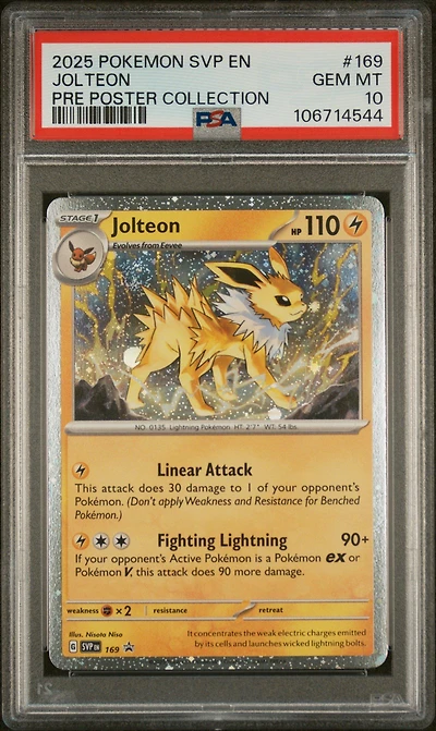 2025 Pokemon Svp En-sv Black Star Promo 169 Jolteon Prismatic Evolutions Poster Collection PSA 10