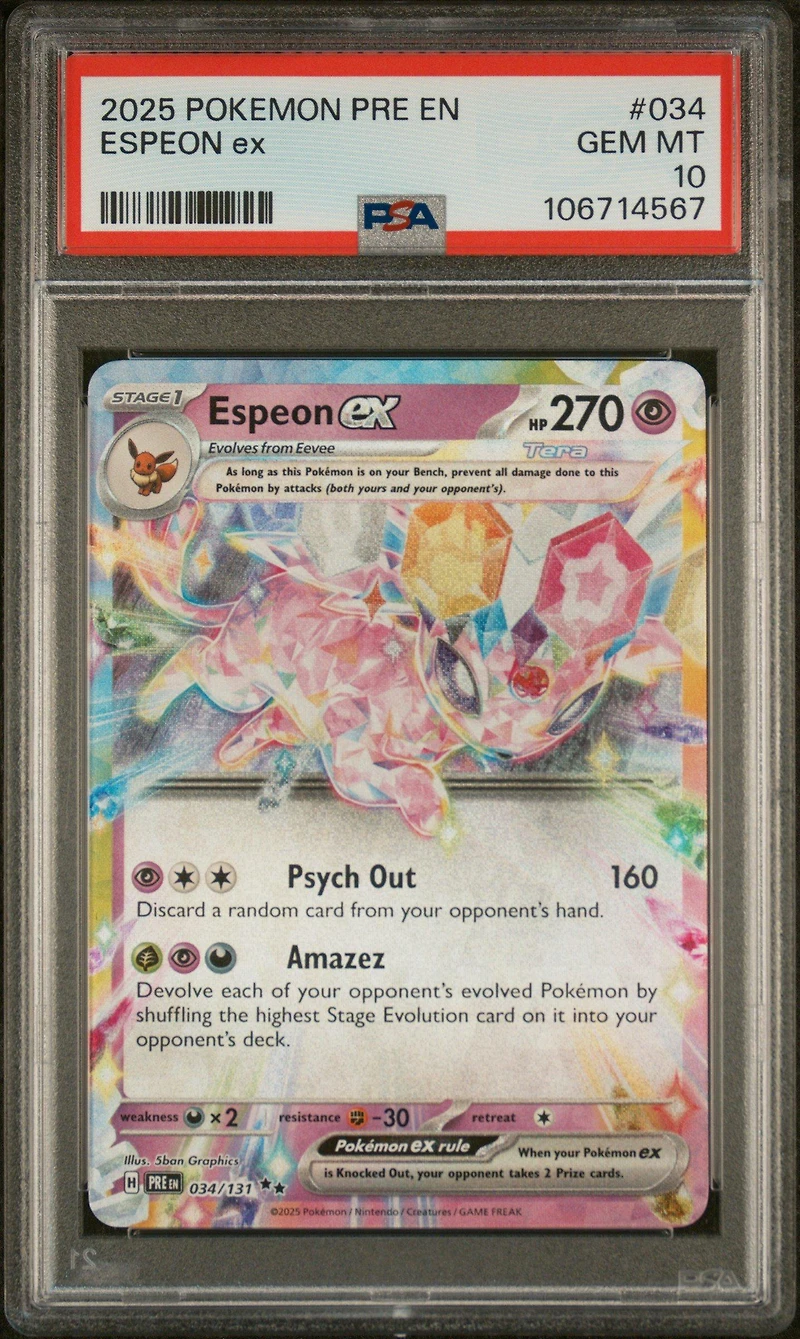2025 Pokemon Pre En-prismatic Evolutions 034 Espeon Ex PSA
