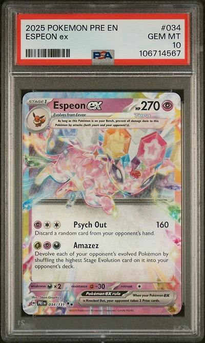 2025 Pokemon Pre En-prismatic Evolutions 034 Espeon Ex PSA