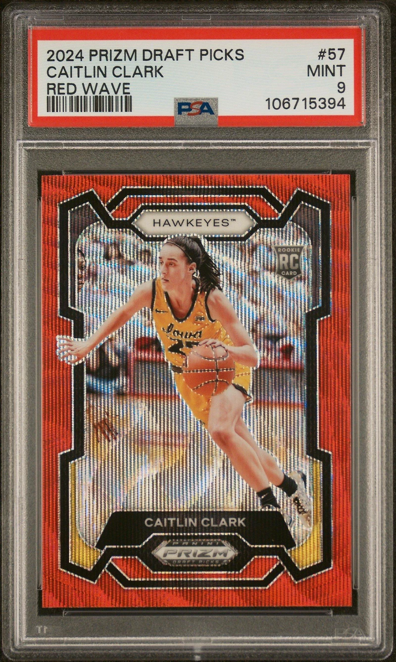 2024 Panini Prizm Draft Picks 57 Caitlin Clark Red Wave PSA 9
