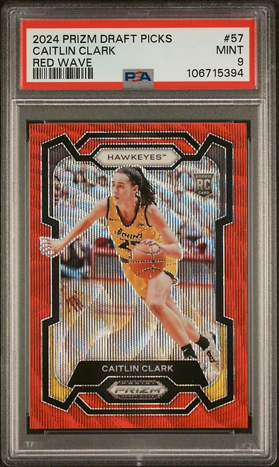 2024 Panini Prizm Draft Picks 57 Caitlin Clark Red Wave PSA 9