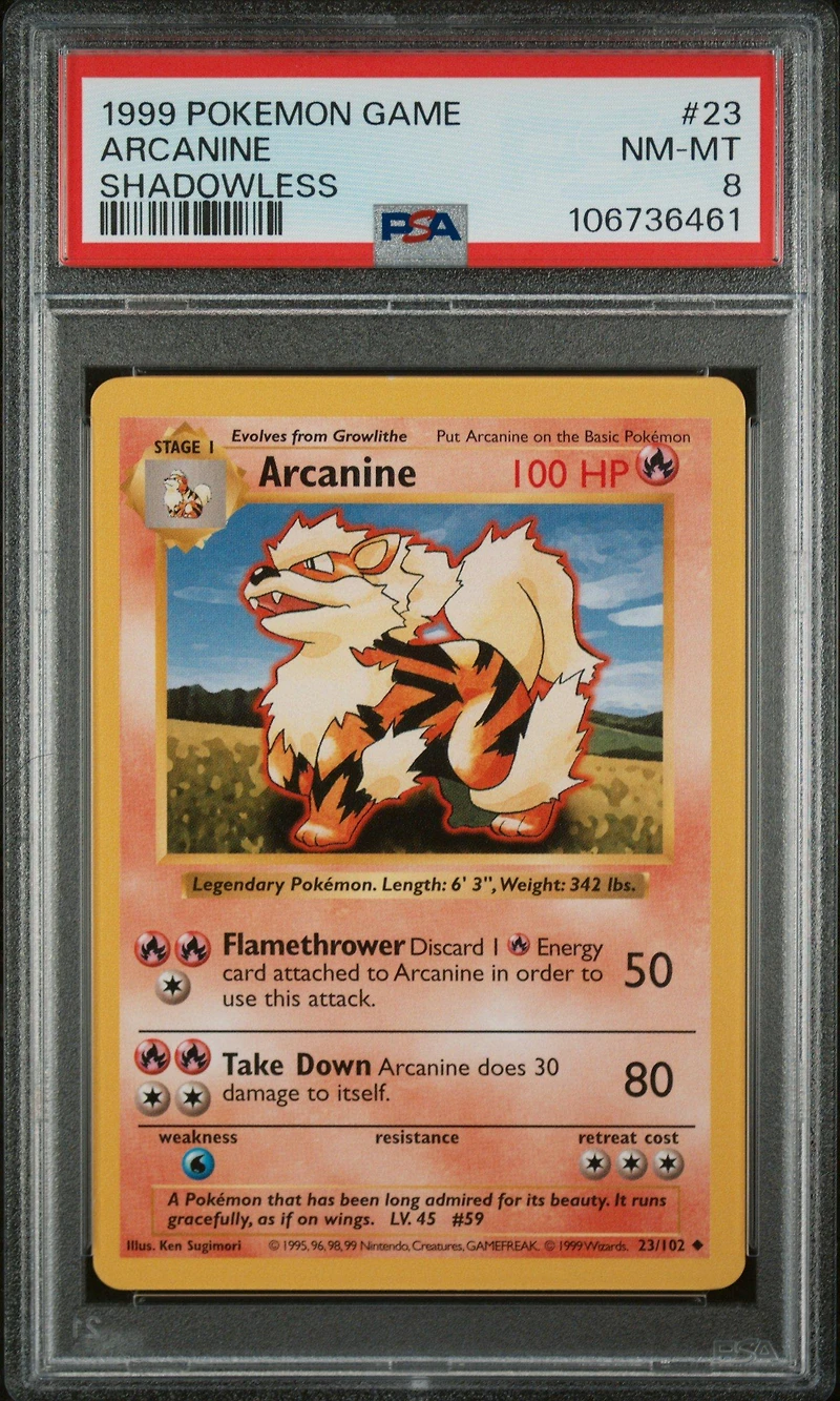 1999 Pokemon Game 23 Arcanine Shadowless PSA
