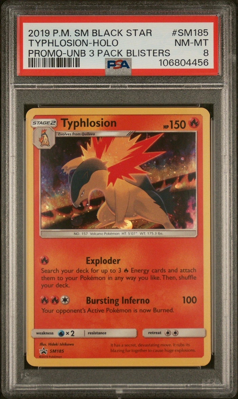2019 Pokemon Sm Black Star Promo Sm185 Typhlosion-holo Unbroken Bonds Three Pack Blisters PSA