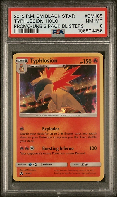2019 Pokemon Sm Black Star Promo Sm185 Typhlosion-holo Unbroken Bonds Three Pack Blisters PSA