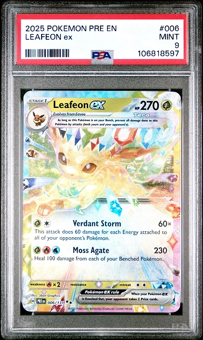 2025 Pokemon Pre En-prismatic Evolutions 006 Leafeon Ex PSA