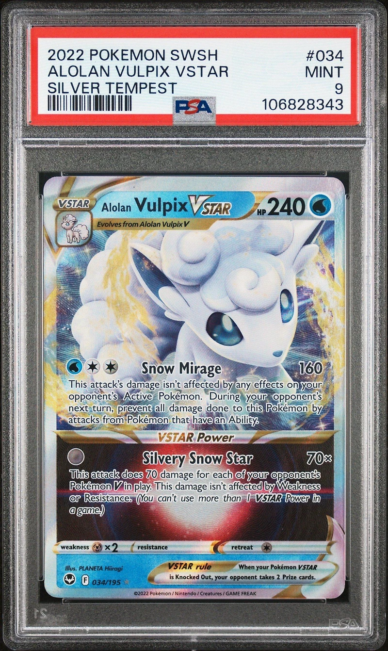 2022 Pokemon Sword & Shield Silver Tempest 034 Alolan Vulpix Vstar PSA