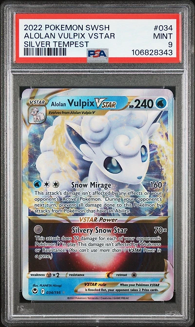 2022 Pokemon Sword & Shield Silver Tempest 034 Alolan Vulpix Vstar PSA