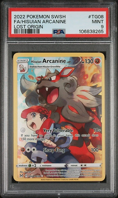 2022 Pokemon Sword & Shield Lost Origin Tg08 Full Art/hisuian Arcanine PSA