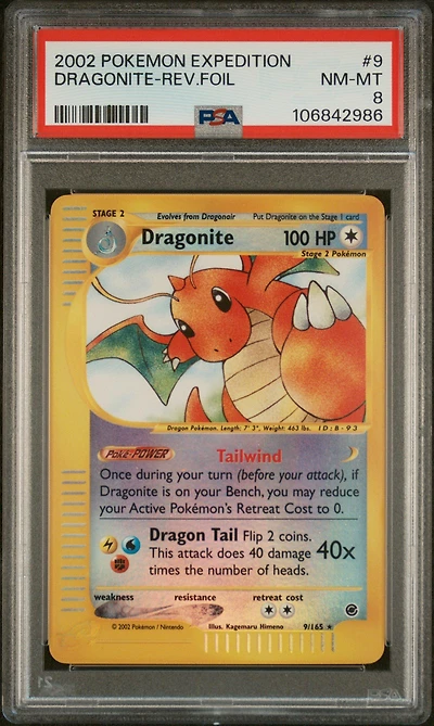 2002 Pokemon Expedition 9 Dragonite-reverse Foil PSA