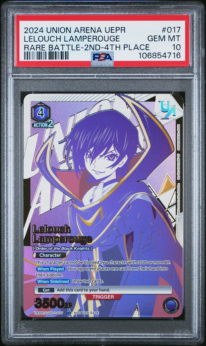 2024 Union Arena Uepr-promos 017 Lelouch Lamperouge Rare Battle-2nd-4th Place PSA 10